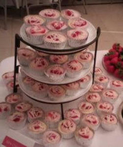 Strawberry muffins on cupcake stand